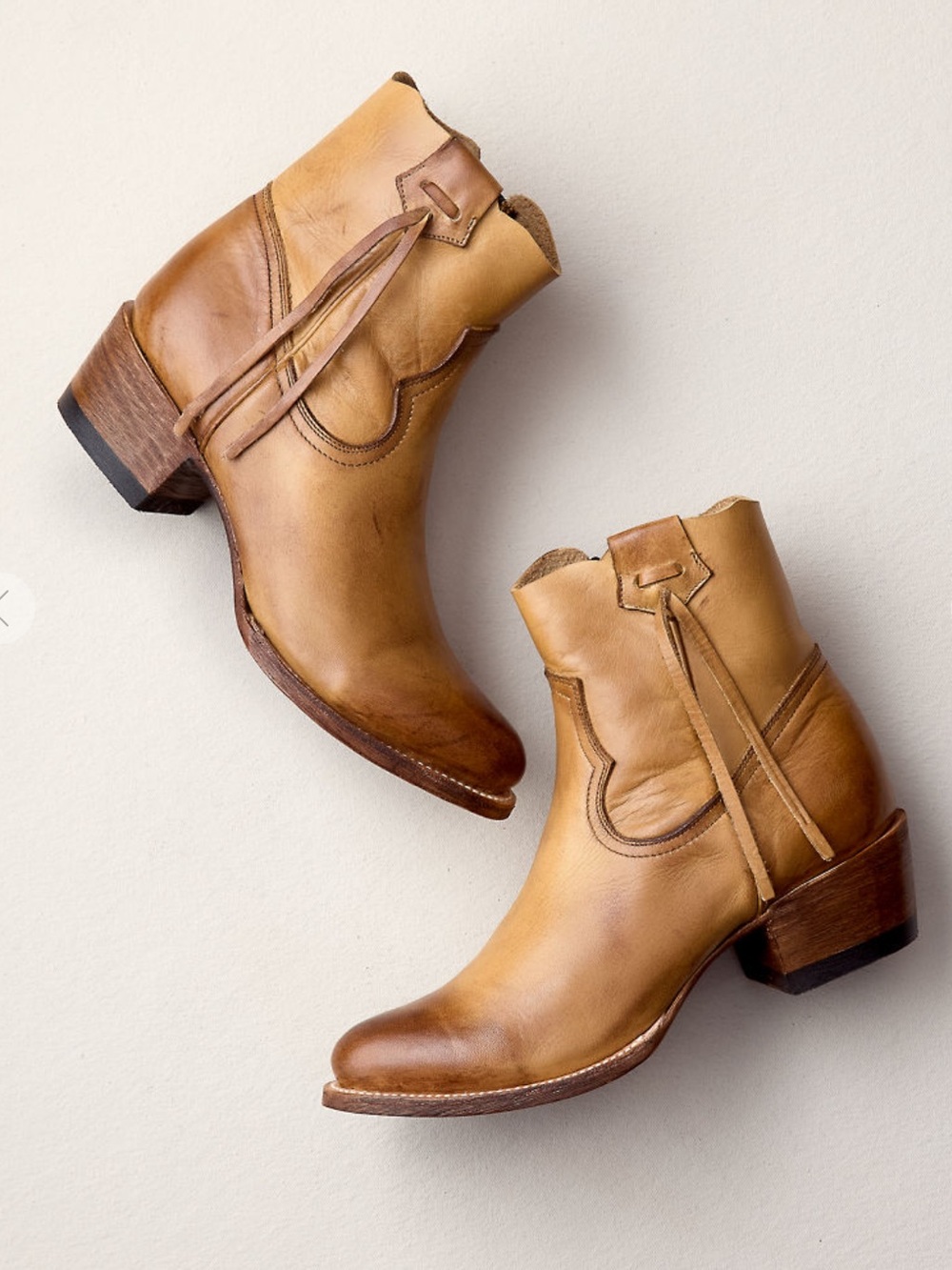 Overland Leather Cowboy Ankle Boots in Tan - Classic Western Style
